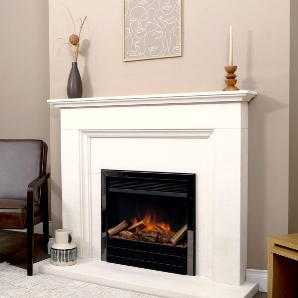 Charlton and Jenrick 4D Ecoflame 22 inch Maxi electric fire, in a limestone surround