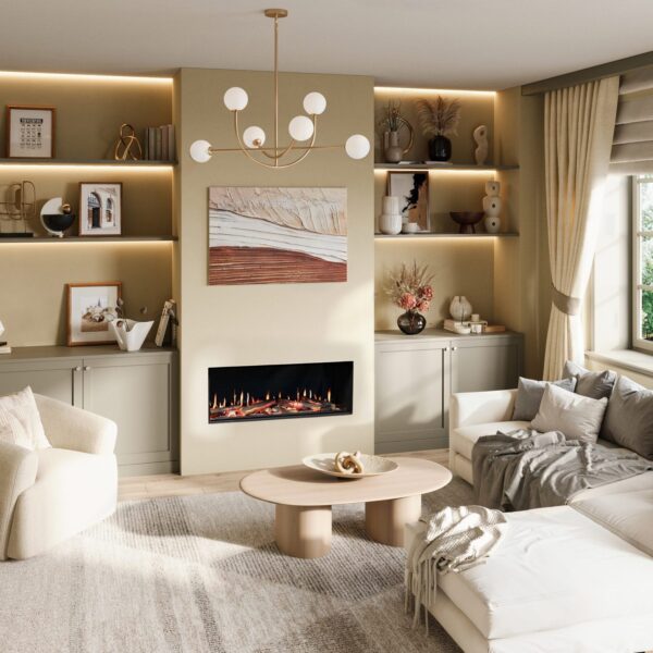 Charlton and Jenrick Luminosa 110 electric fire, shown in a media wall