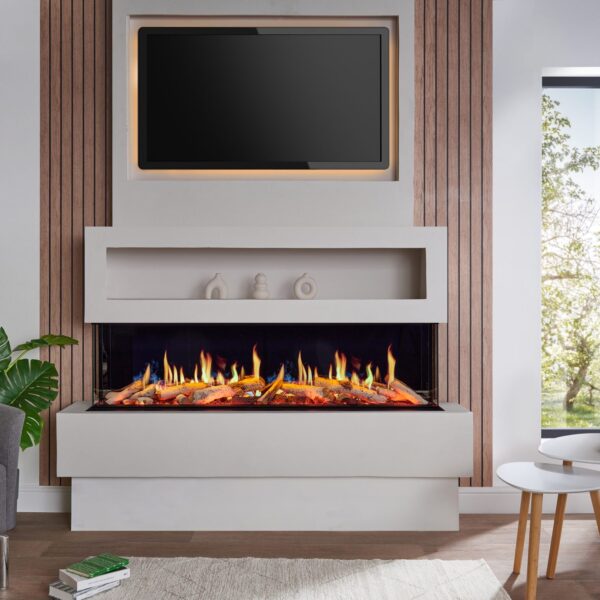 Charlton and Jenrick Luminosa 150 electric fire, shown in a media wall