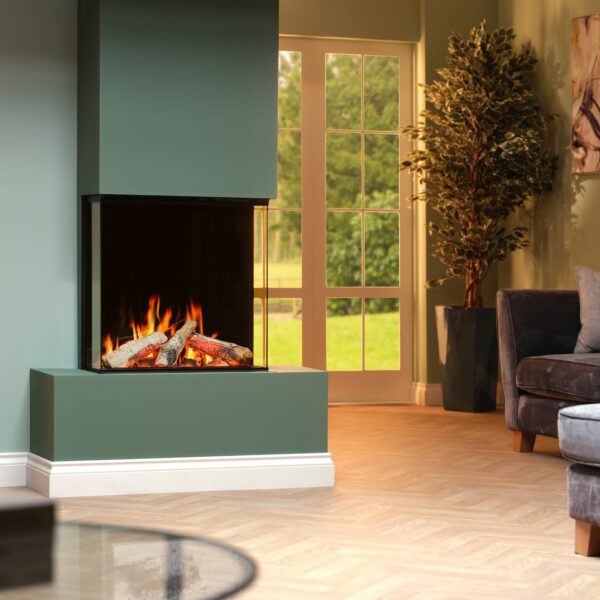Charlton and Jenrick Luminosa 62 electric fire, shown in a media wall