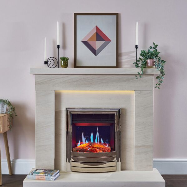 Charlton and Jenrick Opulus 16 inch electric fire, shown in a fireplace surround