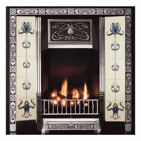 Gallery Art Nouveau Tiled Cast Iron Insert at Heatwave Fireplaces Warrington