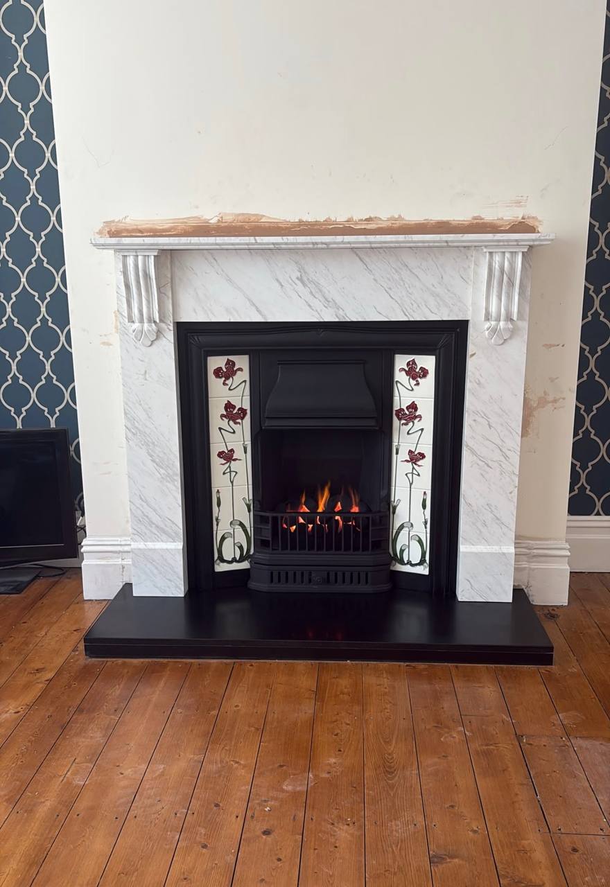 Carrara Marble Fireplace Installation in Grappenhall