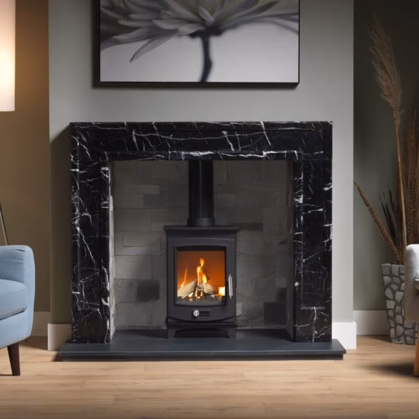 Penman Allora Nero Nero marble Fireplace at Heatwave Fireplaces Warrington
