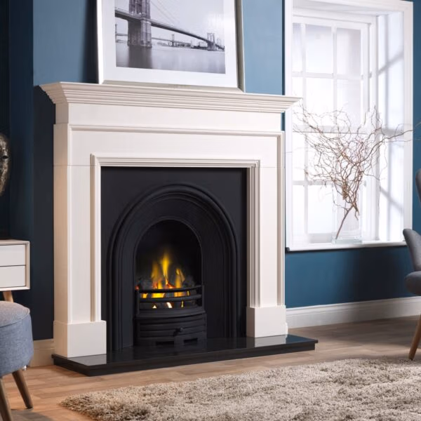 Penman Cortese Agean limestone Fireplace at Heatwave Fireplaces Warrington