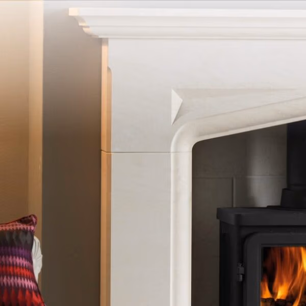 Penman Delamere Portuguese limestone Fireplace at Heatwave Fireplaces Warrington