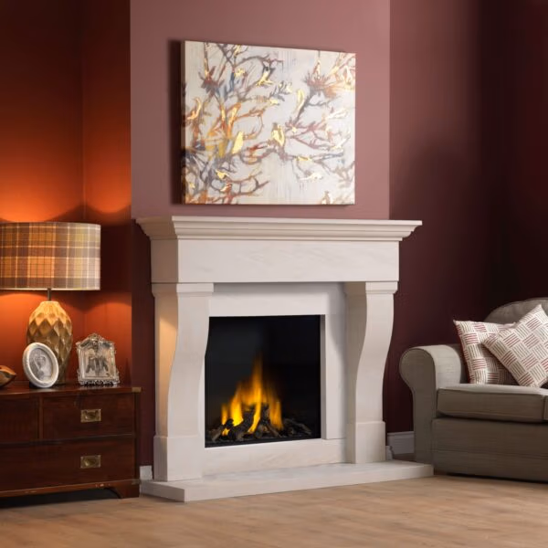 Penman Tavira Iberian limestone Fireplace at Heatwave Fireplaces Warrington