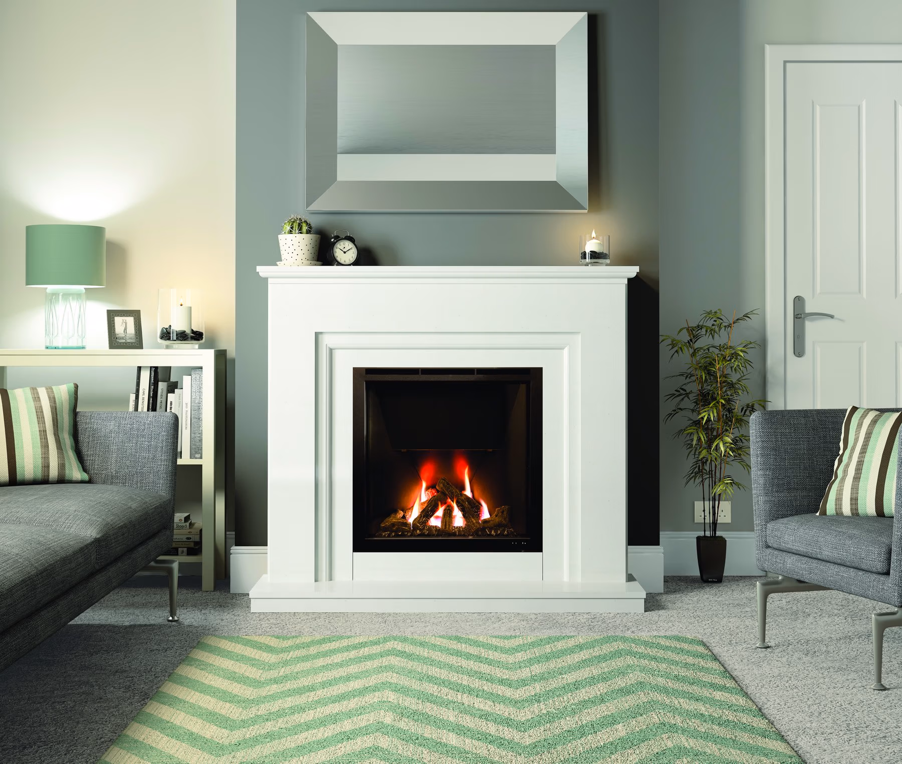 Wildfire HE900 gas fire shown in the Avellino fireplace suite