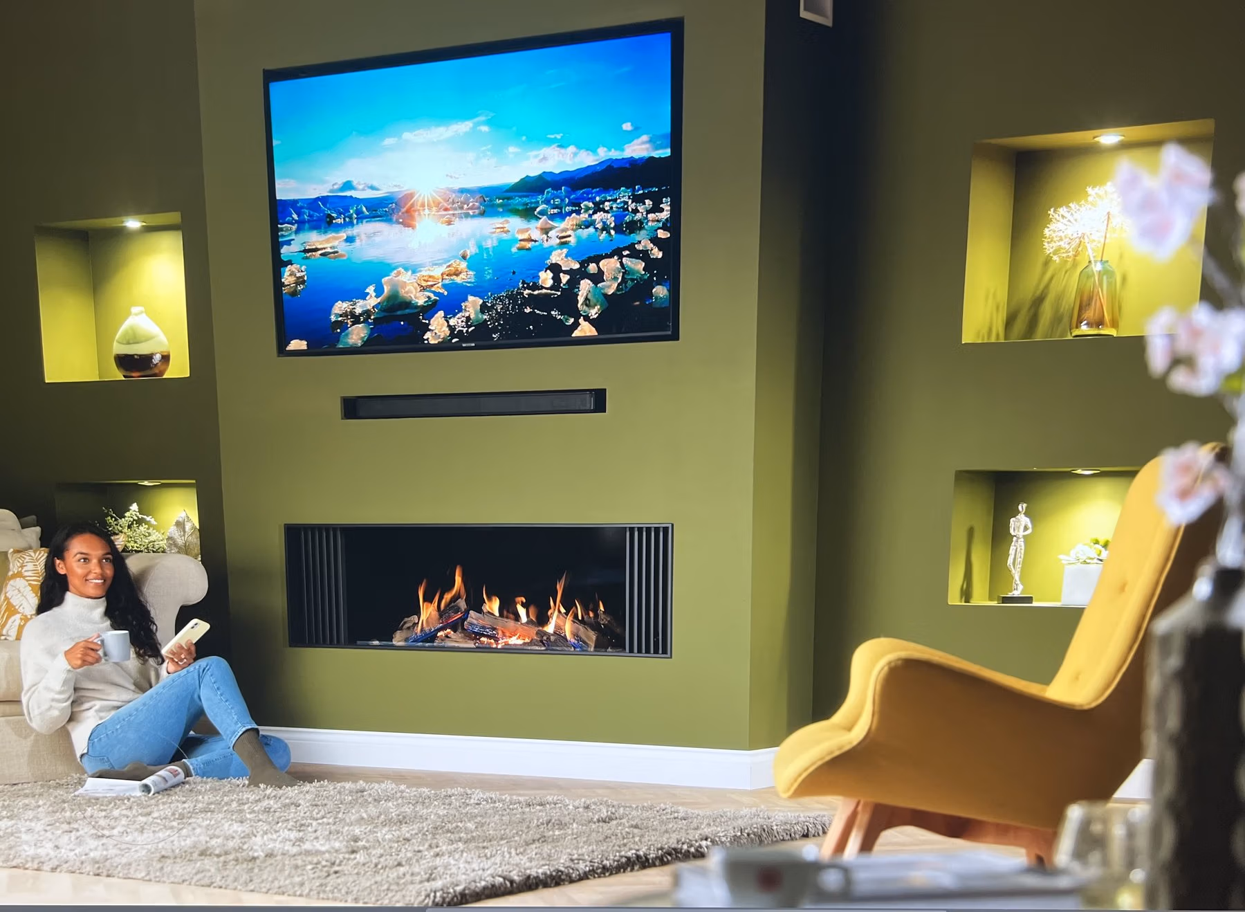 Wildfire Ravel 1500 media wall balanced flue gas fire